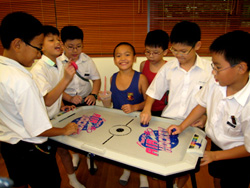 Boys having fun with games during recess.